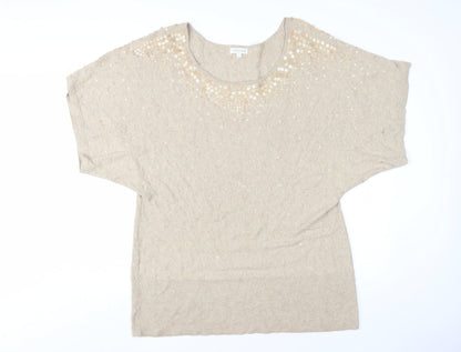 Monsoon Women's Beige Pullover Jumper, Large, Beaded Detail