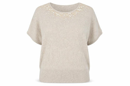 Monsoon Women's Beige Pullover Jumper, Large, Beaded Detail
