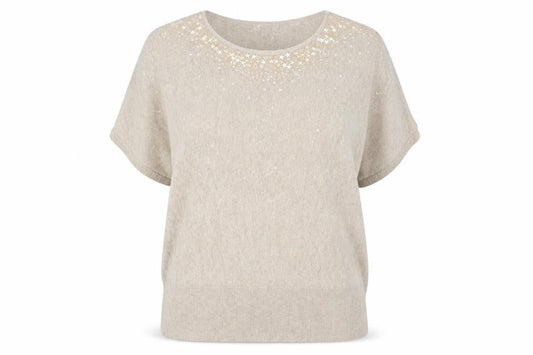 Monsoon Women's Beige Pullover Jumper, Large, Beaded Detail
