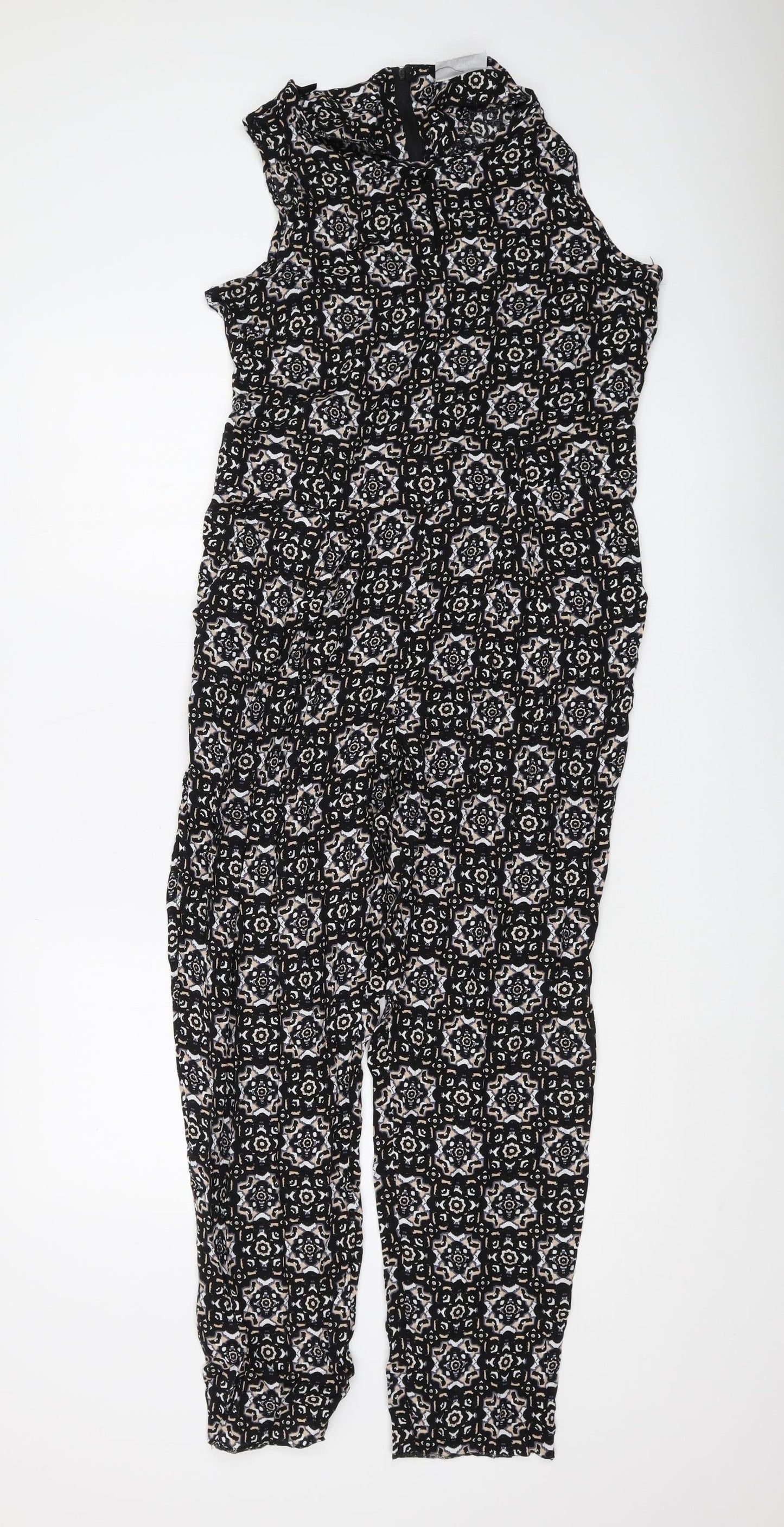 Wallis Women's Black Geometric Jumpsuit Size 12