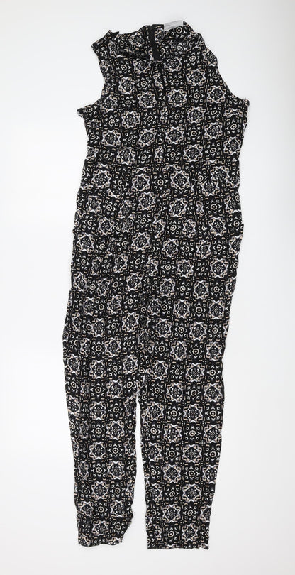 Wallis Women's Black Geometric Jumpsuit Size 12