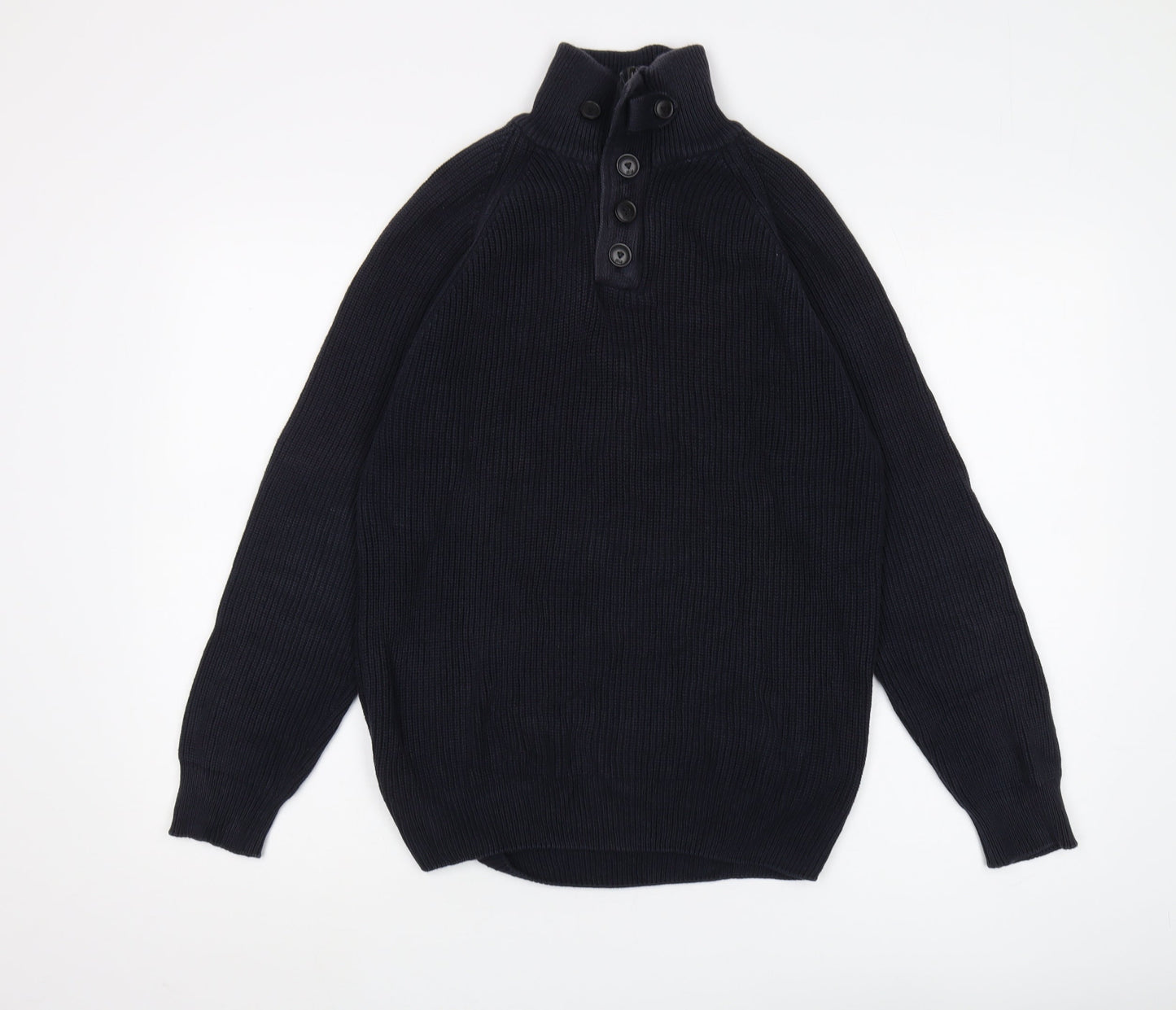 Next Men's Black Henley Jumper, Medium, High Neck Knit