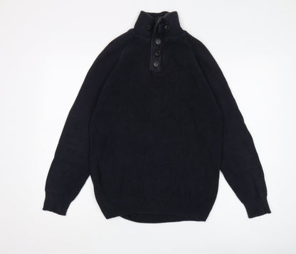 Next Men's Black Henley Jumper, Medium, High Neck Knit