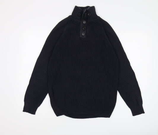 Next Men's Black Henley Jumper, Medium, High Neck Knit