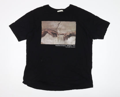 Pull & Bear Men's Black Art Graphic T-Shirt XL