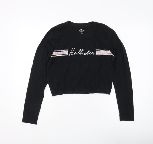 Womens UK Size XS Hollister Black Cropped T-Shirt
