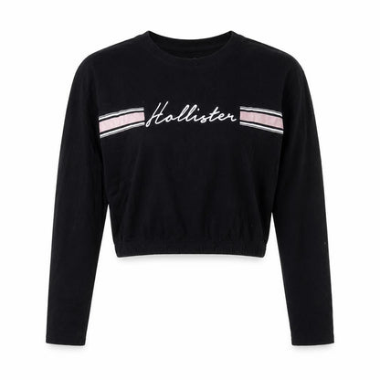Womens UK Size XS Hollister Black Cropped T-Shirt