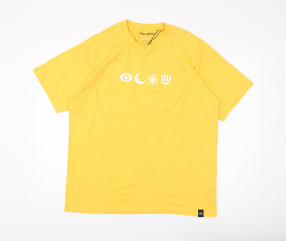 Pull&Bear Men's Yellow Graphic T-Shirt, Size M