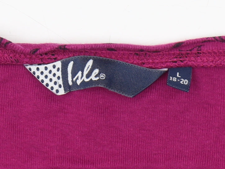 Isle Women's Pink Floral Blouse, Round Neck, Size L