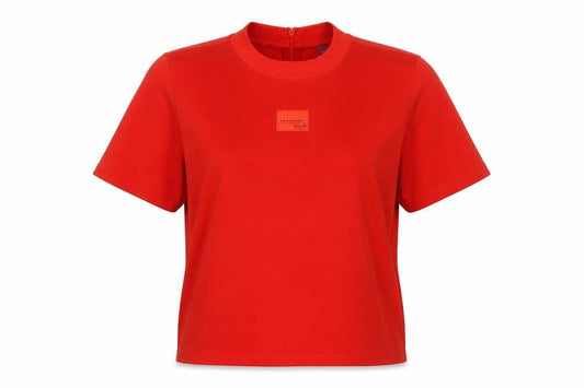 Front view of Adidas Women's Red Basic T-Shirt, size 10