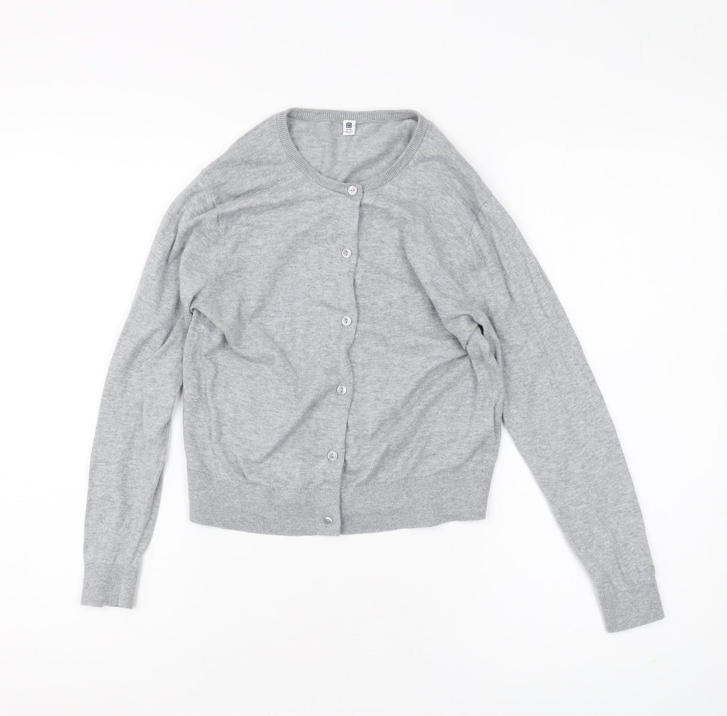 Uniqlo Girls Grey Cardigan 9-10 Years Cotton Buttoned