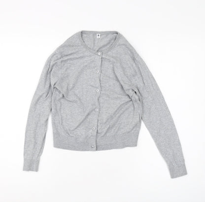 Uniqlo Girls Grey Cardigan 9-10 Years Cotton Buttoned