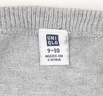 Uniqlo Girls Grey Cardigan 9-10 Years Cotton Buttoned