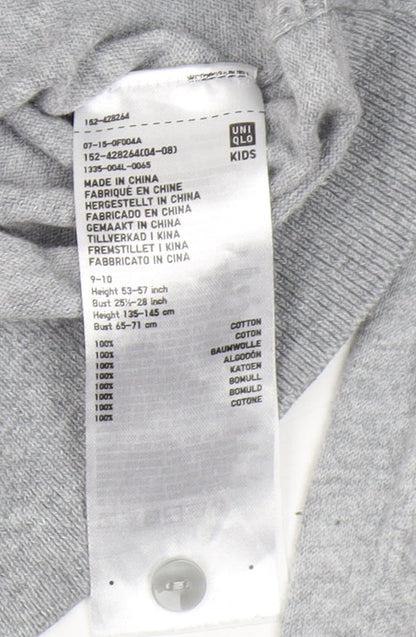 Uniqlo Girls Grey Cardigan 9-10 Years Cotton Buttoned