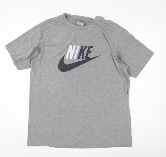 Nike Men's Grey Crew Neck Graphic Print T-Shirt L