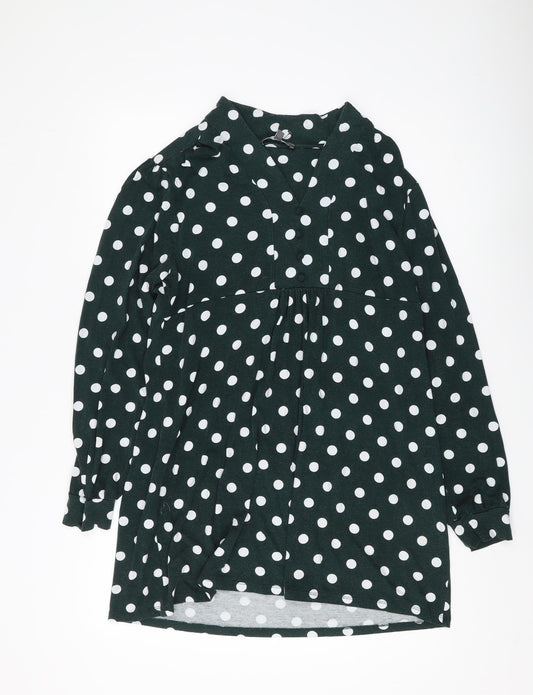 Laura Ashley Women’s Green V-Neck Polka Dot Tunic Blouse