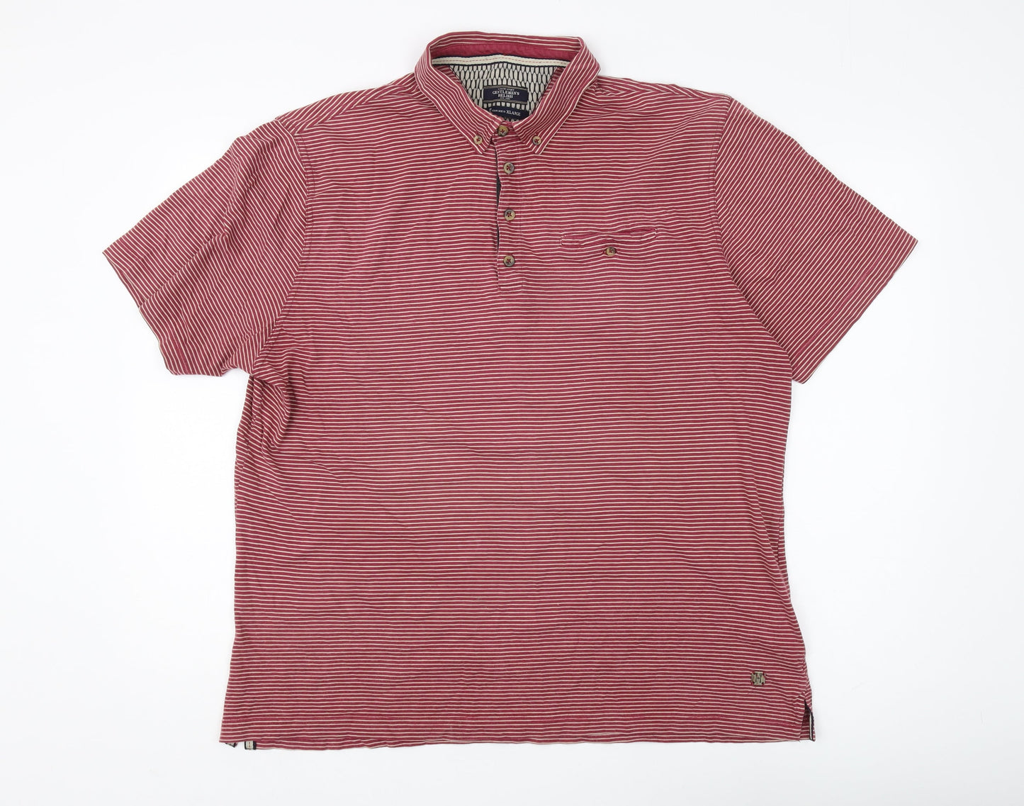 White Stuff Men's Red Striped XL Collared Polo Shirt