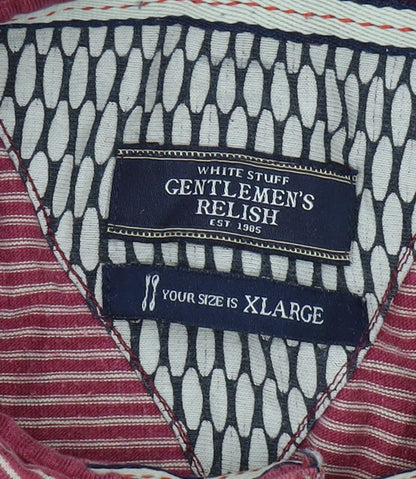 White Stuff Men's Red Striped XL Collared Polo Shirt