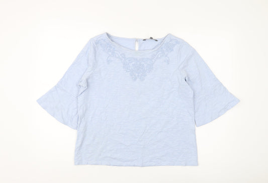 Laura Ashley Women's Blue Embroidered Blouse, Size 12