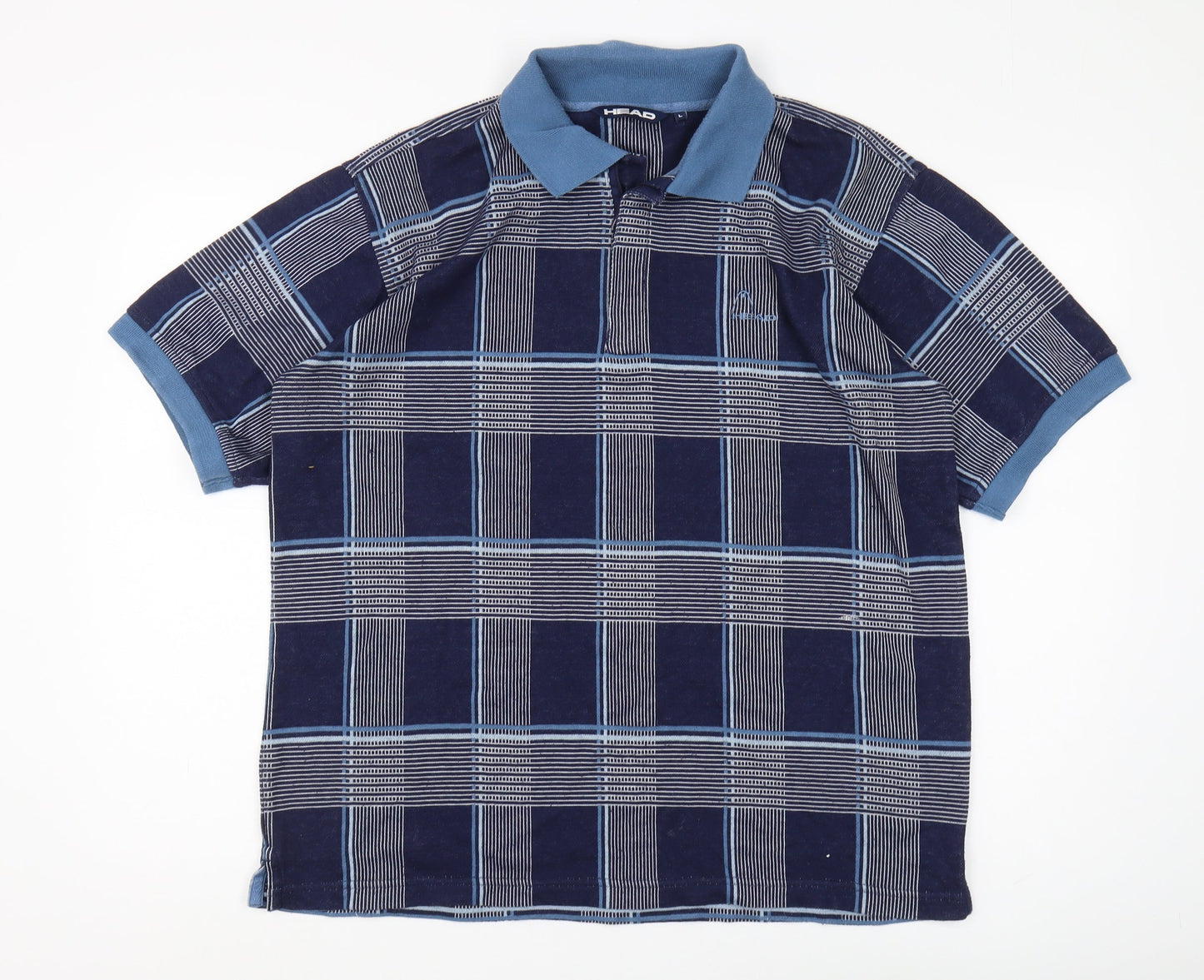 Head Men's Blue Plaid Short Sleeve Polo, Size L