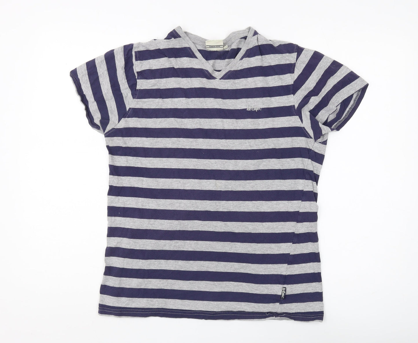 Lee Cooper Men's Grey & Blue Medium Striped T-Shirt