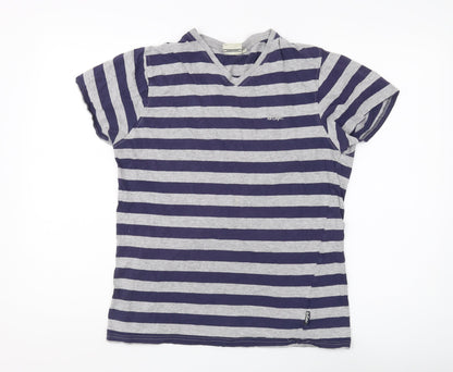 Lee Cooper Men's Grey & Blue Medium Striped T-Shirt