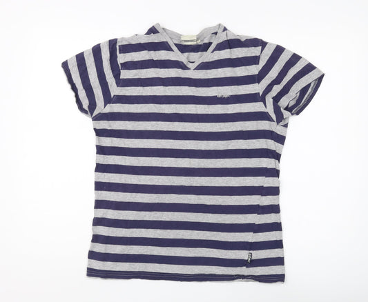 Lee Cooper Men's Grey & Blue Medium Striped T-Shirt