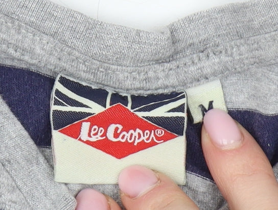 Lee Cooper Men's Grey & Blue Medium Striped T-Shirt