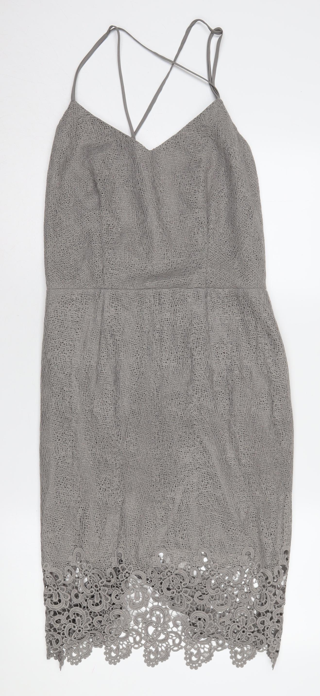 Next Women's Grey Lace Slip Dress Size 12 Tall