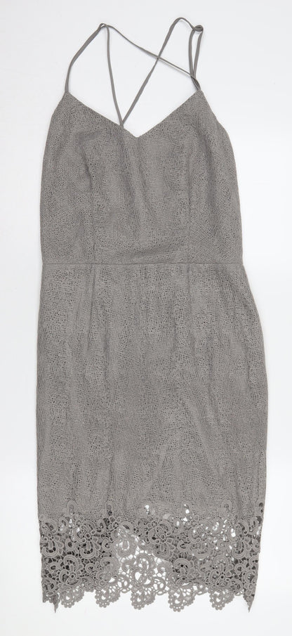 Next Women's Grey Lace Slip Dress Size 12 Tall