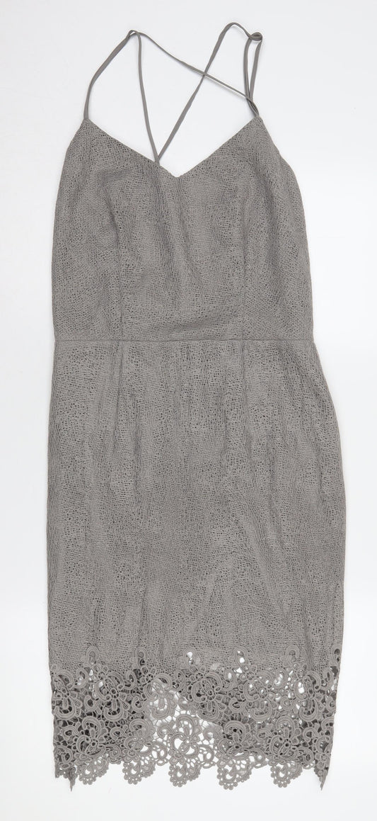 Next Women's Grey Lace Slip Dress Size 12 Tall
