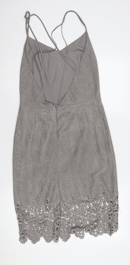 Next Women's Grey Lace Slip Dress Size 12 Tall