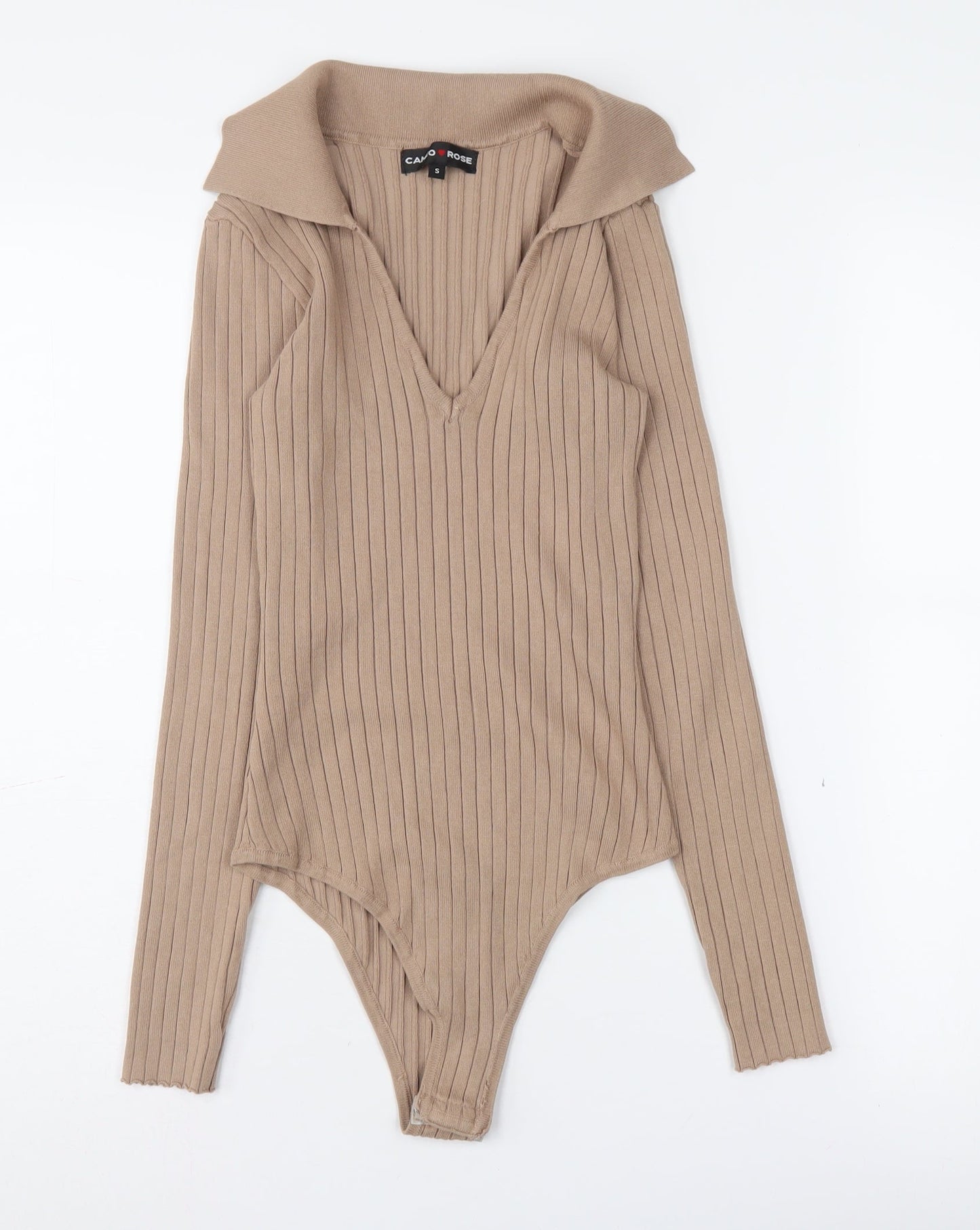 Cameo Rose Women's Beige Bodysuit, Small, Collared Knit