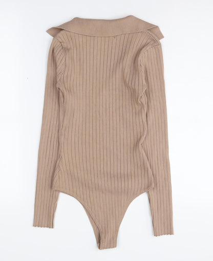 Cameo Rose Women's Beige Bodysuit, Small, Collared Knit