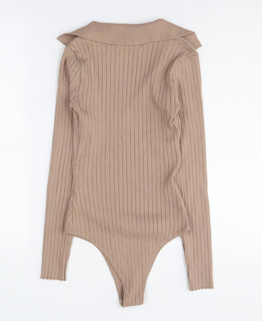 Cameo Rose Women's Beige Bodysuit, Small, Collared Knit