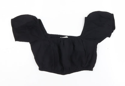 H&M Women's Black Cropped Top XS with Balloon Sleeves