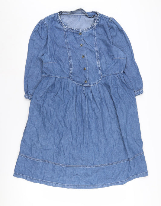 Monsoon Women's Blue Cotton Shirt Dress 3/4 Sleeve, Size 14