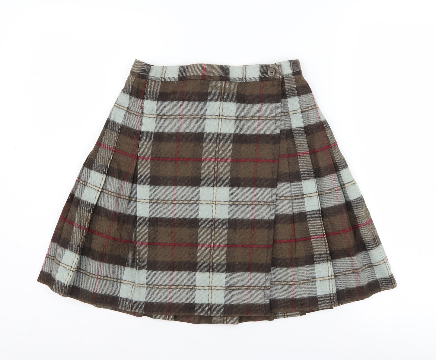 Marks and Spencer Women's Brown Check Pleated Skirt, Size 10