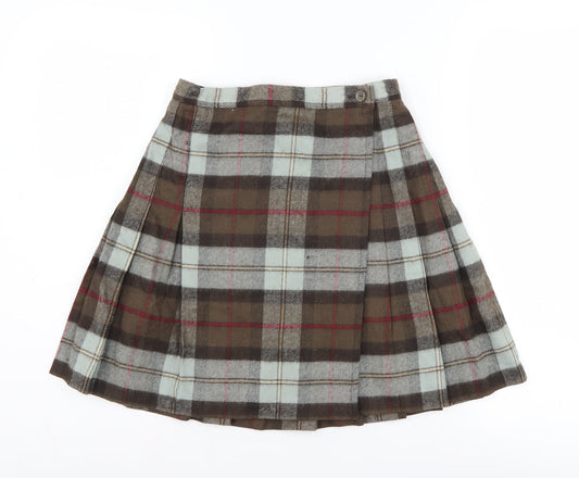 Marks and Spencer Women's Brown Check Pleated Skirt, Size 10