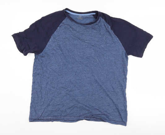 Marks and Spencer Men's Blue Colourblock T-Shirt L