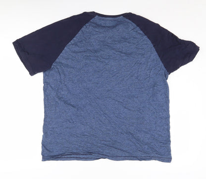 Marks and Spencer Men's Blue Colourblock T-Shirt L