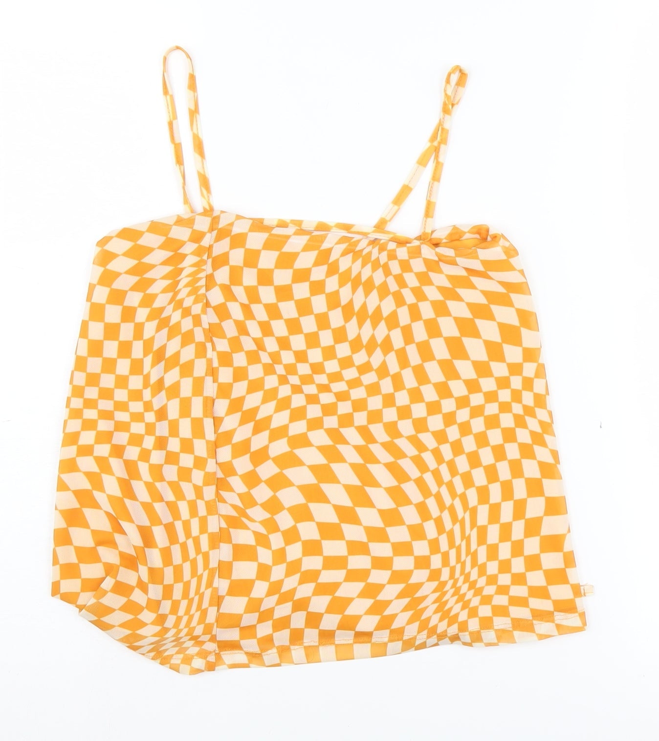 Bershka Women's Orange Check Camisole Top Size 12
