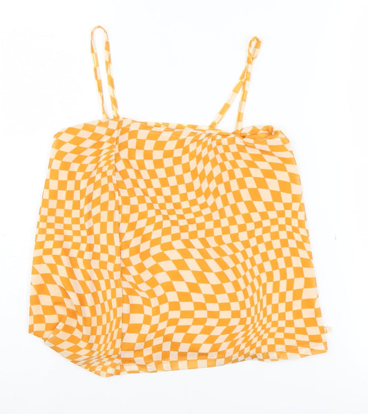 Bershka Women's Orange Check Camisole Top Size 12