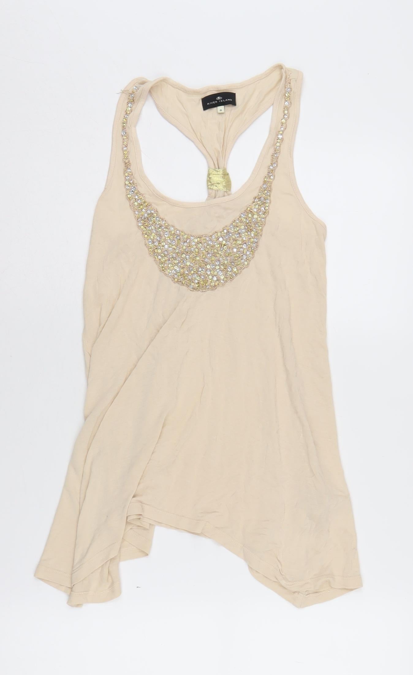 Womens UK Size 8 River Island Beige Basic Tank