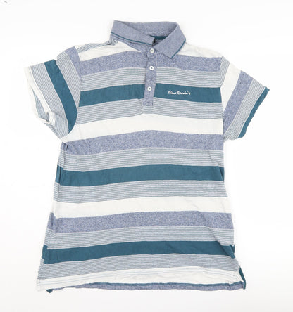 Pierre Cardin Men's Blue Striped Polo Shirt L