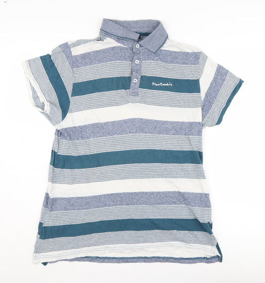 Pierre Cardin Men's Blue Striped Polo Shirt L