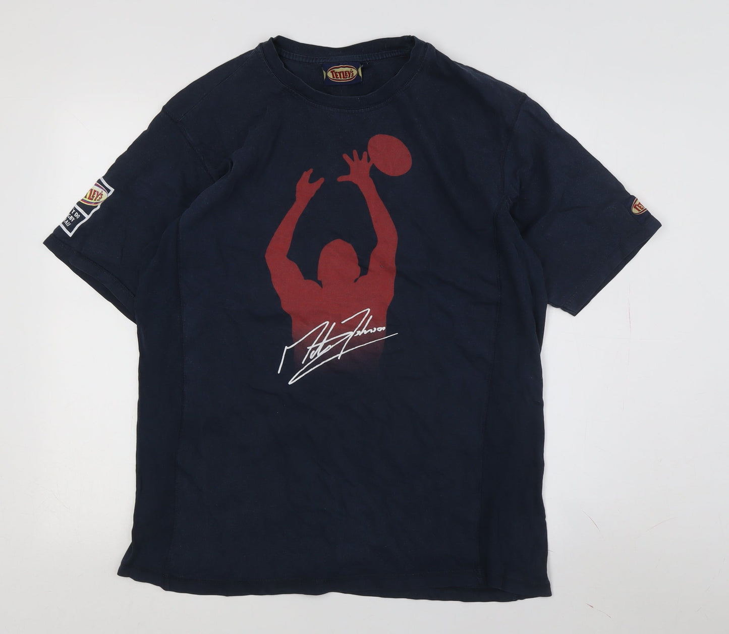 Tetley's Men's Blue Graphic T-Shirt L Vintage Crew Neck