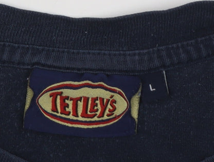 Tetley's Men's Blue Graphic T-Shirt L Vintage Crew Neck