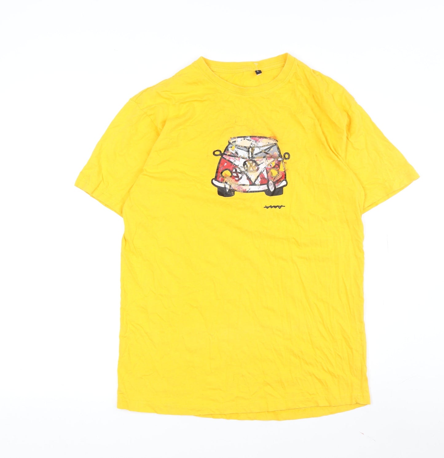 AZ VIP-ZONE Men's Yellow Transport Graphic L Cotton T-Shirt