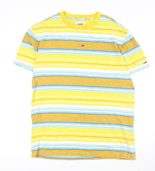 Tommy Jeans Men's Yellow Striped T-Shirt - Size S